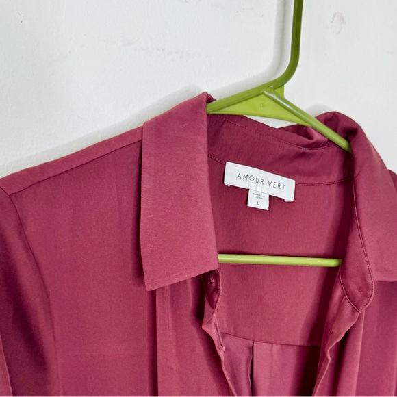 Amour Vert Joyce Sustainable Long Sleeve Shirtdress in Maroon Sz Large - Picture 5 of 8